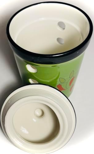 BonCera, Premium Ceramic Garlic Keeper Jar with Lid - Green Chili
