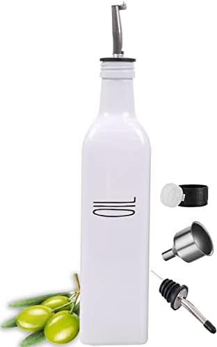 Glass Oil Dispenser, White, 1，Olive Oil Dispenser Bottle & Vinegar Dispenser Set, 17 oz Borosilicate Glass Cooking Oil Container, Oil Bottle with Leak-Proof Spout