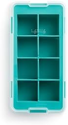 Lékué XL Square Block Ice Cube Mold Tray For Freezer With Lid | Made With Platinum Silicone | 6 x Large Elegant Style Ice Cubes for Cocktails, Whiskey, Brandy, Ice Tea, Coffee & More | Turquoise