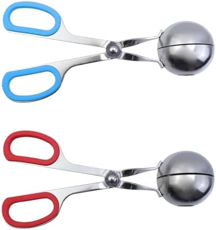 2 Pcs Meatball Maker Tongs None-Stick Meatball Maker Stainless Steel Meat Ballers Scoop Ball Maker Ice Tongs for Meat, Cake Pop, Ice Cream Scoop, Fruit, Cookie Dough, Melon -Red & Blue（L Size）
