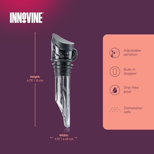 Innovine Wine Aerator Pourer with Built In Stopper, Tilt Design to Enhanced Flavor and Smooth Taste, Easy Pour, No Drip, Perfect for Red & White Wines, Home Bar Accessories, Set of 1, Graphite