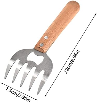 Meat Shredding Claws Stainless Steel BBQ Shredder Claws Fork Meat Shredder Splitter with Long Wooden Handle Bottle Opener for Pork Chicken Beef
