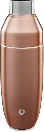 SNOWFOX Premium Vacuum Insulated Stainless Steel Cocktail Shaker, Home Bar Accessories, Elegant Drink Mixer, Lid With Jigger & Built In Strainer, Gold, 22oz.
