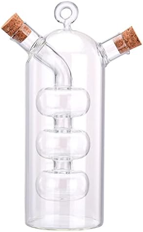 Wnvivi Clear Glass Oil and Vinegar Dispenser Cruet Bottle, 2 In1 Olive Oil Bottle Dispenser with Cork Stoppers, Oil Bottle for Kitchen(Glass)