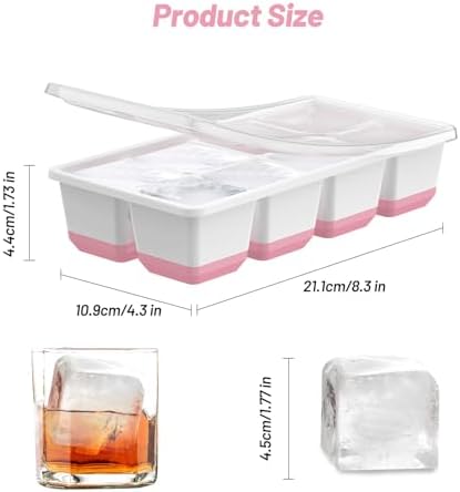 VEHHE Ice Cube Tray, 2 Pack Reusable Large Ice Cube Molds with Lid