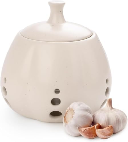 BosilunLife Ventilated Ceramic Garlic Keeper Kitchen Storage Jar