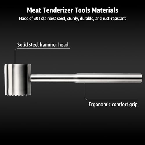 Stainless-Steel Meat Tenderizer Mallet - Meat Tenderizer Tool for Pounder Chicken, Beef, Steak, Pork, Dual-Sided with Ergonomic Handle, Dishwasher Safe