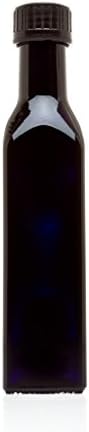 Infinity Jars Black Ultraviolet Square Glass Oil Bottle 250 Ml (8.5 Fl oz) w/Plastic Pour Spout, Airtight Round Refill Easy Vinegar Cruet Cooking Oil Dispenser Bottle, Olive Oil Bottle for Kitchen