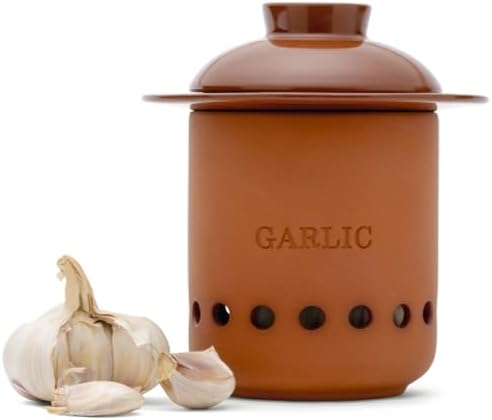Monkey Business – Garlic Keeper – Terracotta Garlic Storage Container with Separate Ventilated Compartments for Whole Bulbs & Loose Cloves – Garlic Holder That Keeps Garlic Fresh & Kitchen Organized