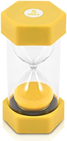 Sand Timer for Kids - 5 Minute Yellow - 6.3 Inches Hourglass Acrylic Covered Clock for Classroom, Home & Kids Room - Large Single Pack