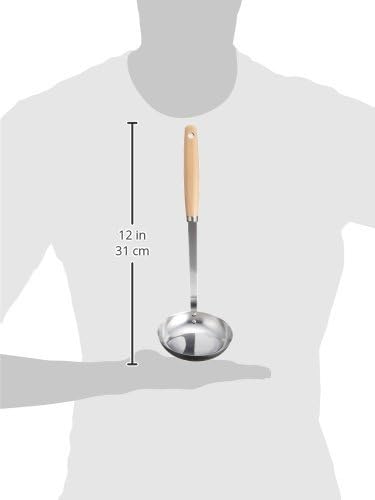 Endoshoji BOL6401 Professional Olive Ladle, Large, Stainless Steel, Natural Wood, Made in Japan