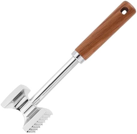 Dual-Sided Meat Tenderizer Kitchen Mallet Aid to Pounding Steak, Nuts, Shellfish, Heavy Duty Chicken Hammer With Wooden Handle