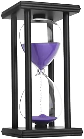 Hourglass Sand Timer,Black Wooden 30/45/60 Minute Sandglass Timer for Home,Desktop,Classroom Kitchen Restaurant Office Living Room Decor (60 Min, Purple Sand)