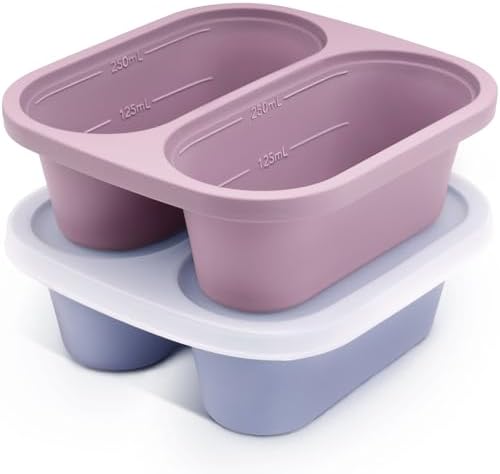 Mossime 1 Cup Silicone Soup Freezer Molds with Lids, Blue/Purple, 2-Pack