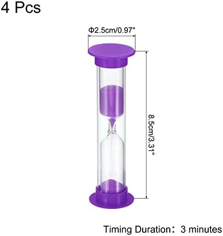 PATIKIL 3 Minute Sand Timer, 4Pcs Small Sandy Clock with Plastic Cover, Count Down Sand Glass for Games, Kitchen, Party Favors DIY Decoration, Purple