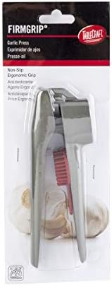 TableCraft E5614 Garlic Press, Stainless Steel, Firm Grip and Ergonomic Soft Handle, 2.175" x 6.75" x 0.37", Gray, 1 Count