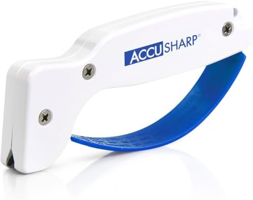 AccuSharp Knife Sharpener, Ergonomic Comfortable Handle, Compact & Easy to Use, Restore and Hone Straight & Serrated Knives, White