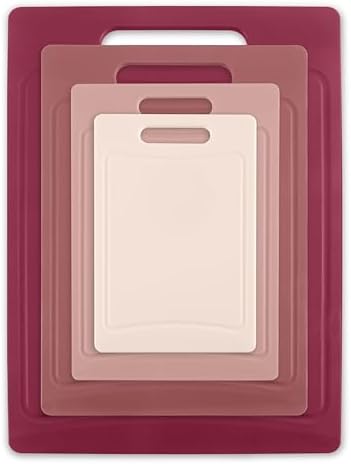 COOK WITH COLOR Non-Slip Cutting Board Set – Kitchen Essentials with Easy Grip Handle for Meat, Veggies, and Fruits, 4 Cutting Boards, Rose
