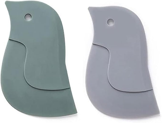 Pan Scraper Silicone Scraper, Penguin Shape Kitchen Tool Oil Plate Multifunction Scraper Bowl Scraper For Kitchen Pans, Bowls Baking Washing (Green+Grey)