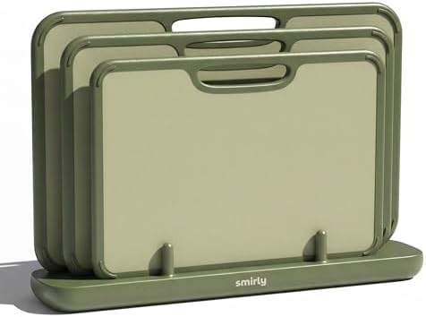 SMIRLY Plastic Cutting Board Set with Holder, 3 Pack, Green