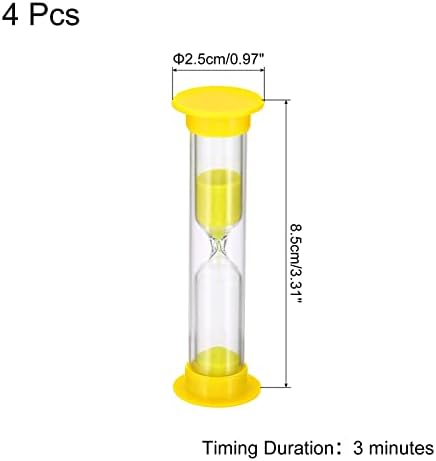 PATIKIL 3 Minute Sand Timer, 4Pcs Small Sandy Clock with Plastic Cover, Count Down Sand Glass for Games, Kitchen, Party Favors DIY Decoration, Yellow