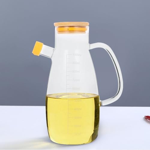 Kichvoe Glass Oil Dispenser Bottle with Handle and Scale 34Oz Kitchen Vinegar and Cooking Oil Container Easy Pour and Clean Home Use