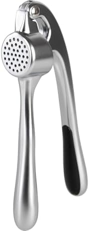 wenco 17cm Chrome Plated Zinc Die-Cast Garlic Press with Ergonomic Handle, Silver/Black, Heavy Duty Stainless Steel Look Kitchen Tool