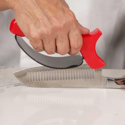 Hand-Held Kitchen Knife Sharpener for Chef Knives (1 Pack) – Professional Grade Tool with Reversible Carbide Blades, Stainless Steel & Safety Finger Guard - Knife Sharpening Use by Chef Master 90015