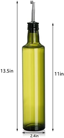 Frcctre 6 Pack 17 Oz Glass Olive Oil Dispenser Bottles, Oil and Vinegar Cruet Set With Stainless Steel Pourer Spouts, Olive Oils Carafe Decanter for Kitchen, Dark Green