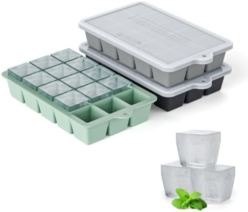Silicone Ice Cube Tray 3 Pack, HANCELANT Ice Cube Mold, Ice Trays for Freezer with Lid for Whiskey, Cocktail, Drinks and Food, Freezer, BPA Free, Easy Release