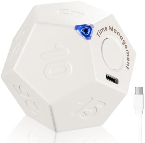 KADAMS Pomodoro Cube Timer Productivity-11 Preset Countdowns, Flip-to-Start Gravity Activation - Sound Vibrate Mute Rechargeable - Ideal for ADHD Kid Kitchen Classroom Cook Study Exercise - White