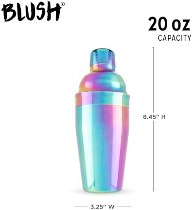 Blush Mirage Rainbow Iridescent Stainless Steel Cocktail Shaker, Colorful Drink Shaker for Aesthetic Home Bar Accessories, Bachelorette Party, Pool Party, Housewarming, Birthday Gifts for Women, 20 oz