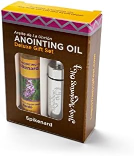 Spikenard Anointing Oil from Israel Boxed Gift Set with Dispenser, Holy Jerusalem Oil & Silver Metal Keychain Bottle Container, Plastic Dropper & Small Glass Vial, Aceite Ungido y Botella