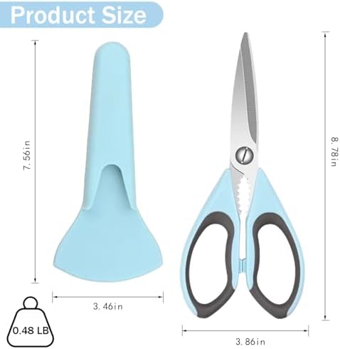 2 Pack Heavy Duty Scissors Kitchen Shears with Magnetic Holder,Dishwasher Safe Stainless Steel Meat Cooking Shears,Multifunctional All Purpose Sharp Scissors Set for Food,Meat,BBQ,Pizza(Blue,Green)