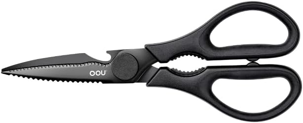 OOU Scissors Titanium Kitchen Scissors Heavy Duty, Scissors all Purpose with Bottle Opener & Nutcracker, Dishwasher Safe Kitchen Shears for Meat, Chicken, Vegetables, Seafood & Herbs, Black