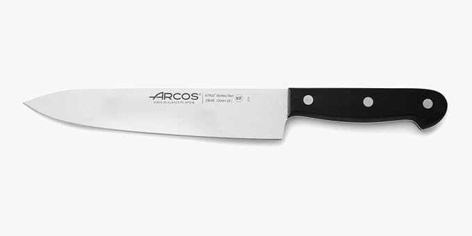 Arcos Chef Knife 8 Inch Stainless Steel. Cooking Knife to Cut and Peel Small Food. Ergonomic Polyoxymethylene Handle and 200mm Blade. Series Universal. Color Black