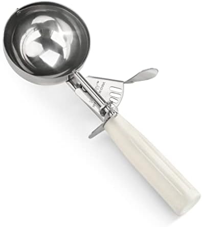 New Star Foodservice 34745 Commercial-Grade Thumb Press Food Disher/Ice Cream Scoop, 18/8 Stainless Steel, 4.67 oz, Size 6, White