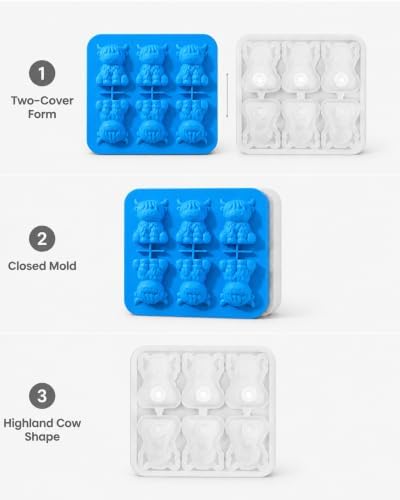 Highland Cow Ice Cube Mold, 3D Two-Part 6-Cavity Mold, 6.3-Inch