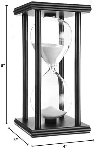 Hourglass 60 Minutes 8 inch Sand timers Tanmalan (White Sand,Black Frame,60±6Minutes,8x4x4inch)