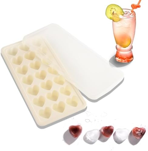 Heart Shape Ice Cube Tray, 21 Holes Silicone Ice Cube Mold with Removable Lid Flexible for Whiskey Cocktail Chocolate (White)