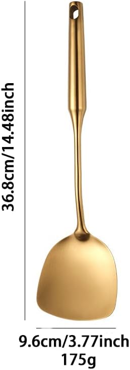 Wok Spatula Stainless Steel, Wide Metal Spatula with Hollow Long Handle Wok Utensils,Gold/14.5Inch
