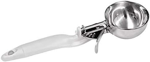 Tiger Chef Stainless steel construction 5-1/3 oz. capacity White plastic handle Thumb press NSF certified Lever Disher (1, White 5-1/3 oz)