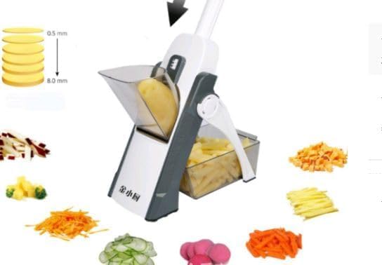Safe Mandoline Slicer 5 in 1 Vegetable Chopper Food Potato Cutter, Strips Julienne Dicer Adjustable Thickness 0.1-8 mm Kitchen Chopping Artifact Fast Meal Prep (Gray)