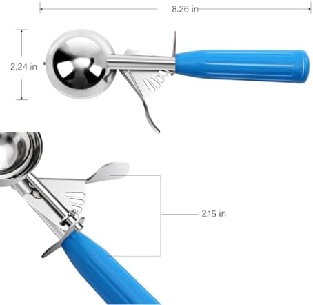 TOPKITCHEN Commercial-Grade Ice Cream Scoop 2 oz, 18/8 Stainless Steel Cookie Scoop with Plastic Handle, Portion Control Disher Scoop for Bakeries, Restaurants & Dessert Shops, #16, Blue