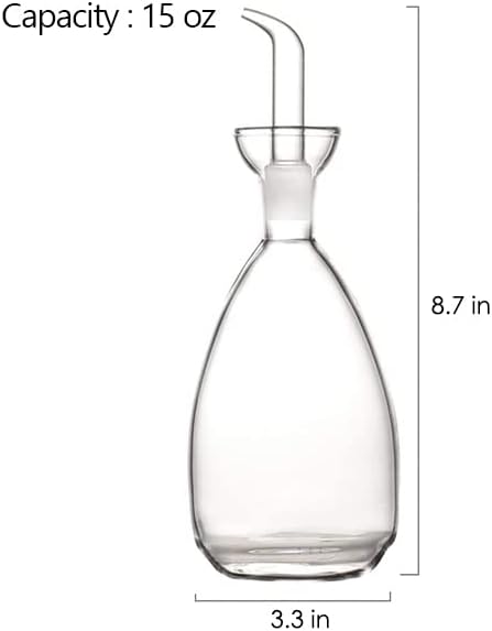 Affogato Glass Oil Bottle with Spout, Olive Oil Dispenser Vinegar Drizzler Pourer Stopper Pot, Soy Sauce Vinegar Cruet Non Drip Heat-Resistant for Cooking Kitchen Restaurant BBQ (15 oz)