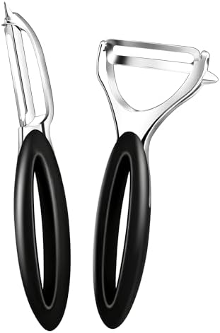 Potato Peeler Set, 2 Pack Y Peeler & Straight Peeler, Upgraded Ergonomic Easy-Grip Handle, Ultra Sharp Stainless Steel Vegetable Peelers for Carrots, Apples, Cucumbers