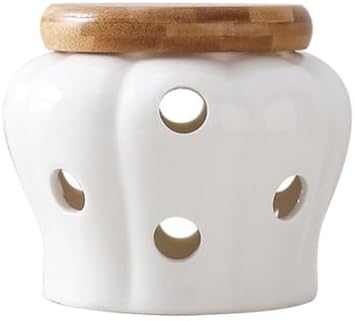Leadigol Garlic Keeper,White Ceramic Storage Container with Nature Cork Lid,Garlic Container,Garlic Keeper for Counter