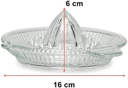 Calaberno Lemon Squeezer Citrus Juicer Manual Hand Squeezer with Handle and Pour Spout, Pulp and Pips Extractor, Heavyweight - Thick Glass with Pouring Lip - Traditional Ergonomic Design, BPA Free