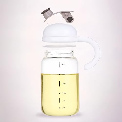 Glass Oil Dispenser with Measurement Markings, 500ml/16.9oz, Heat-Resistant, White Lid