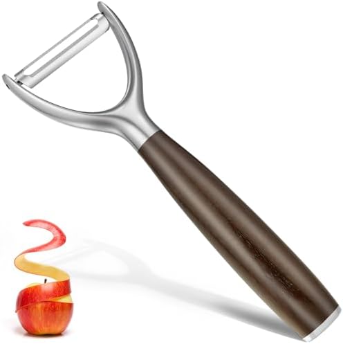 JUSEEPO Premium Vegetable Peeler, Y Type Swivel 304 Stainless Steel Blade Comfortable Solid Wood Handle, Practical gift for the home kitchen mom grandma for Veggie, Fruit, Potato(Charred Wood)